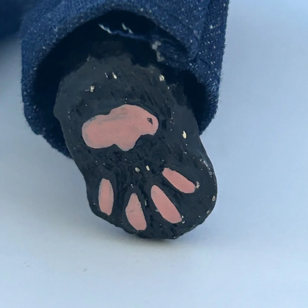 Primitive Looking Black Cat Figurine Handmade Folk Art Doll in‎ Denim Overalls